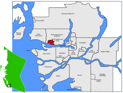 Location of City of North Vancouver within the Metro Vancouver area in British Columbia, Canada