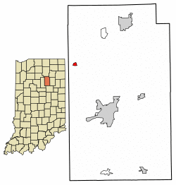 Location of Roann in Wabash County, Indiana.