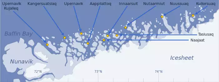 Sketch map of the Upernavik Archipelago on the Baffin Bay coast of northwestern Greenland