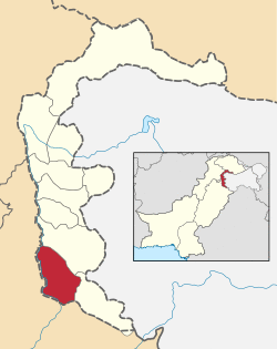 Map of Azad Kashmir with the Mirpur District highlighted in red