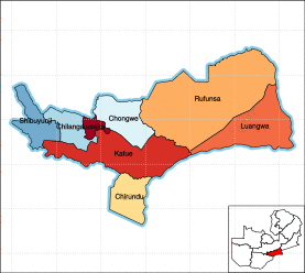 Map of the Lusaka Province showing its districts.