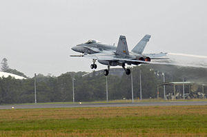 RAAF FA-18 taking off from RAAF Base Williamtown Feb 2011.JPG