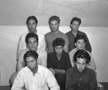 Group portrait of eight Mexican American males taken in for questioning in the 1942 Sleepy Lagoon murder investigation, Los Angeles, Calif.png
