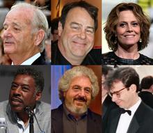 Portrait photos of the stars of the film: Bill Murray, Dan Ackroyd, Sigourney Weaver, Ernie Hudson, Harold Ramis, and Rick Moranis