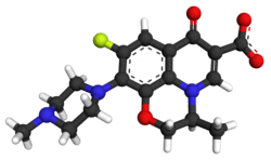 Ball-and-stick model of a levofloxacin molecule