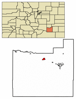 Location of the City of Rocky Ford in Otero County, Colorado.