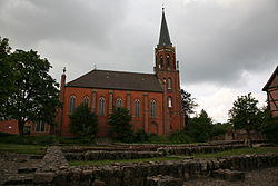 View over the remnants of the former Archabbey towards the Lutheran church St.Marien und Bartholomäi