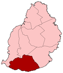 Map of Mauritius island with Savanne District highlighted