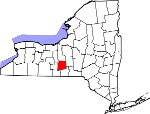 Map of New York highlighting Tompkins County
