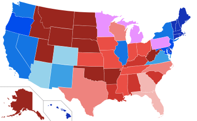 Percent of members of the House of Representatives from each party by state.