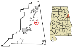 Location of Fruithurst in Cleburne County, Alabama.