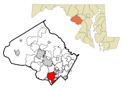 Location of Bethesda in Montgomery County, Maryland