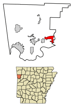 Location of Mulberry in Crawford County, Arkansas.