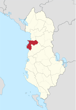 Map of the Republic of Albania with Durrës highlighted