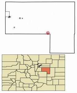 Location of Simla in Elbert County, Colorado.