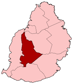 Map of Mauritius island with Plaines Wilhems District highlighted