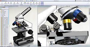 SolidWorks 2012 displaying a 3D assembly in multiple views.