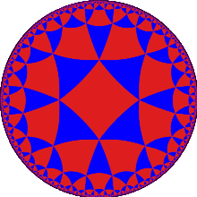 A disk tiled by triangles and quadrilaterals which become smaller and smaller near the boundary circle.
