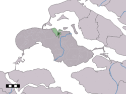 The town centre (dark green) and the statistical district (light green) of Brouwershaven in the municipality of Schouwen-Duiveland.