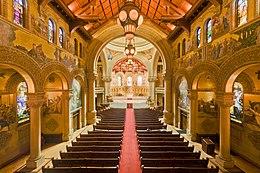 Wide-angle view of Stanford Memorial Church interior