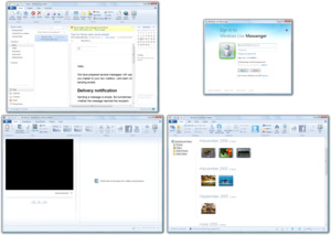 Windows Essentials applications - clockwise from the top left: Mail, Messenger, Photo Gallery and Movie Maker.