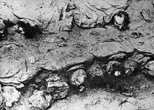 The decomposing remains of Katyn victims, found in a mass grave.