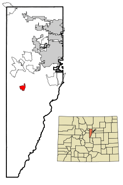 Location of the Aspen Park CDP in Jefferson County, Colorado.