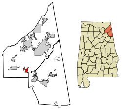 Location of Collinsville in Cherokee County and DeKalb County, Alabama.