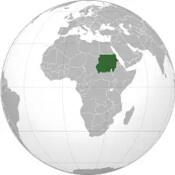 Sudan in dark green, disputed regions in light green.