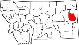 Map of Montana highlighting Dawson County