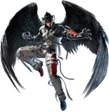 Illustration of Devil Jin in a silver costume sporting wings