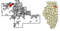 Location of Oswego in Kendall and Will Counties, Illinois