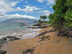 Kihei beach with the West Maui Mountains in the distance