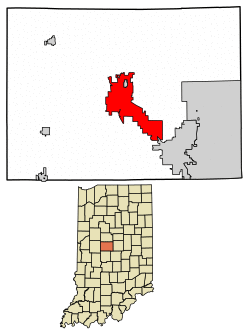 Location of Lebanon in Boone County, Indiana.
