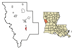 Location of Florien in Sabine Parish, Louisiana.