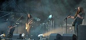 Alcest live at Party.San 2013 in Germany. From left to right: Indria, Neige, and Zero.