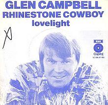 Cover image from Glen Campbell's hit single recording "Rhinestone Cowboy"