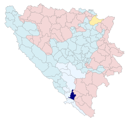 Location of Stolac within Bosnia and Herzegovina.
