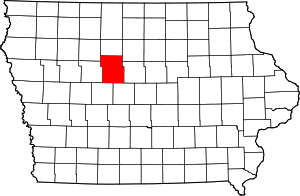 Map of Iowa highlighting Webster County
