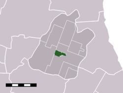 The town centre (dark green) and the statistical district (light green) of Middenbeemster in the municipality of Beemster.