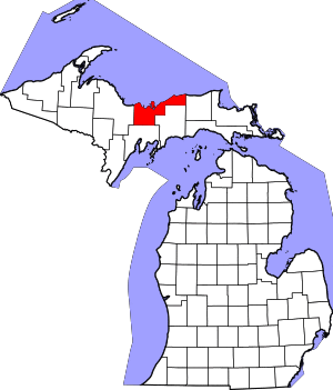 Map of Michigan highlighting Alger County