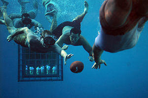 US Navy 110603-N-AD372-308 Students at the Naval Diving and Salvage Training Center play underwater football to cool down after physical training.jpg