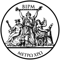 BIPM seal: three women, one holding a measuring stick