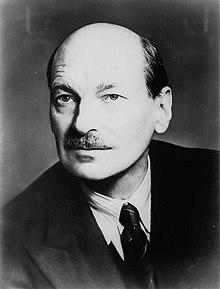 portrait photograph of Clement Attlee, aged around 62