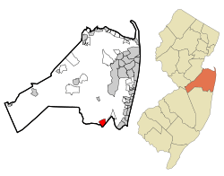 Map of Ramtown CDP in Monmouth County. Inset: Location of Monmouth County in New Jersey.