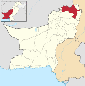 Map of Balochistan with Zhob District highlighted