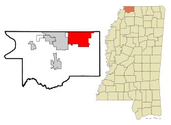 Location of Olive Branch in the State of Mississippi