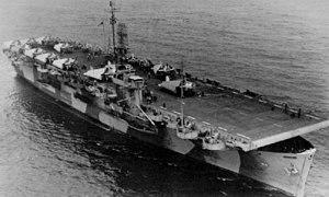 USS Tripoli (CVE-64) departs Hampton Roads, Virginia (USA), on 24 May 1944.jpg