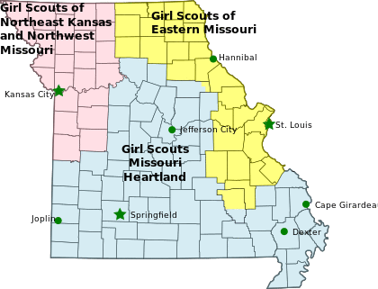 Map of Girl Scout Councils in Missouri