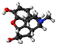 Ball-and-stick model of the dihydromorphine molecule